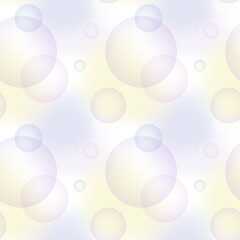 Abstract seamless pattern with soap bubbles in delicate,muted rainbow colors with a retro grainy texture from the 80s and 90s. Hand drawn illustrations for backgrounds