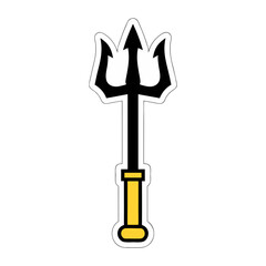 Iconic Trident Symbol on Black Background Simple Vector Art Clean Lines Yellow and White Accents Sharp Points Symbolizing Power and Mythology