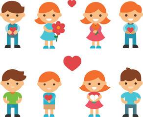 Charming romantic couple icons pack vector illustration for valentines day and love stories