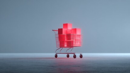 Shopping cart full of red glowing packages