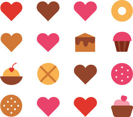 Sweet dessert icons vector bundle 30 scalable illustrations for food and love themes