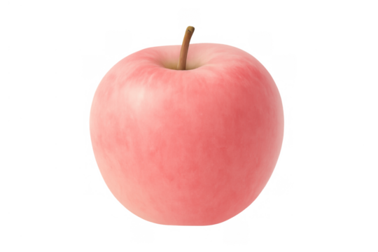 Whole pink apple with stem on transparent background, symbolizing healthy eating and fresh organic fruit