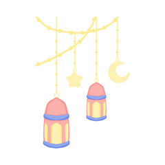 Islamic Lanterns and Crescent Moon