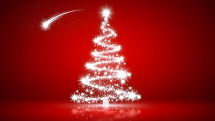 Christmas Tree with stars on red background