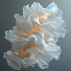  Abstract flowing white fabric with soft light and elegant graceful movement on a minimalist background