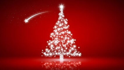 Christmas Tree with stars on red background