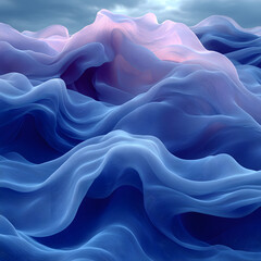 Obraz premium Ethereal blue wavy texture with subtle pink light and cloudy sky