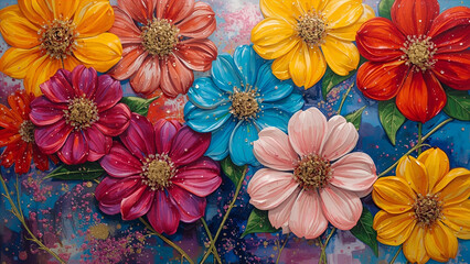 Textured 3D Abstract Floral Painting in Vibrant Colors