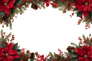 Christmas Botanical Border with Red Poinsettias