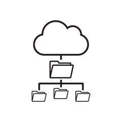 Cloud icon vector connected to hierarchical folder structure template, thin line outline, modern data organization symbol
