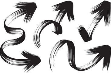 Set of hand-drawn grunge arrows expressive brush stroke style vector design elements for direction navigation and creative projects
