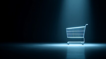 Shopping trolley glowing in spotlight dark background