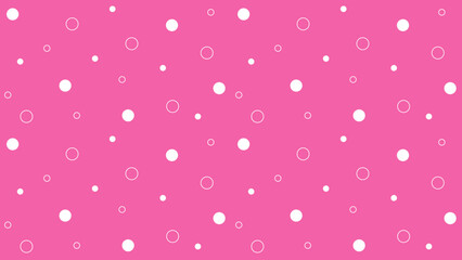 Circle pattern with scattered white solid dots and outlined rings on a bright pink background, creating a lively visual style suitable for cute designs, wrapping materials decorative themes