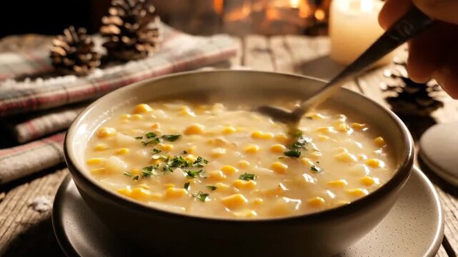 A Savory Corn Chowder Recipe Demonstrated, Perfect for a Cozy Evening and Seasonal Gathering