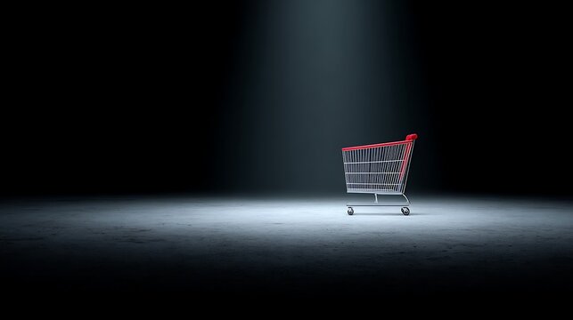 Shopping trolley glowing in spotlight dark background
