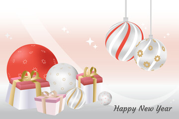celebrate christmas ball with gift box ornaments banner background