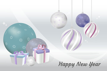 celebrate christmas ball with gift box ornaments banner background