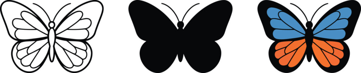 Butterfly line black silhouette and color flat design icons set insect vector illustrations © fay009