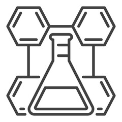 Chemical Flask with hexagonal molecular formula vector Chemistry outline icon or symbol