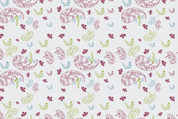 Organic paisley with leafy vines and earthy florals, ideal for natural style textiles, wallpapers, boho packaging