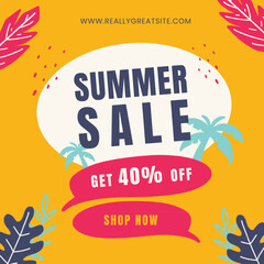 Vibrant summer sale announcement with 40 percent off offer
