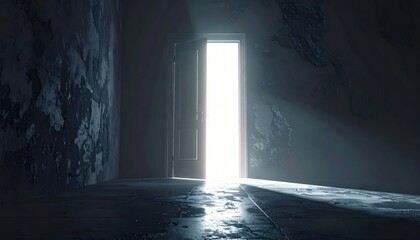 A bright light shining through a partially open door