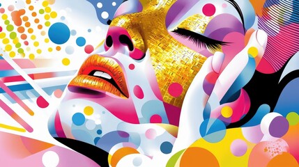 An abstract illustration of a woman with her hand touching her face. The artwork features vibrant colors and a modern, artistic style.
