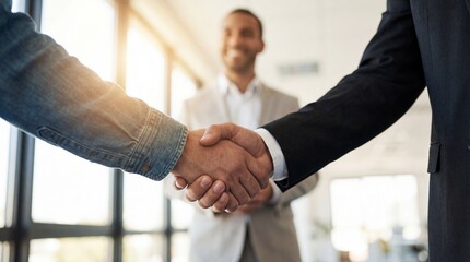 Business professionals shaking hands to celebrate a successful partnership