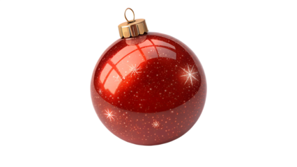 “Shiny red Christmas ornament ball, isolated on a transparent background”