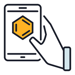 Phone with Chemical formula in hands vector Chemistry colored icon or design element