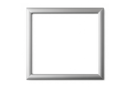 Silver square frame providing a minimal empty border with a transparent background effect, casting a soft shadow