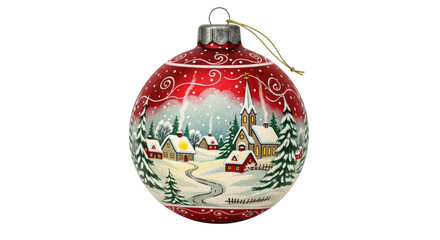 Festive christmas ornament with snowy village scene for holiday decoration