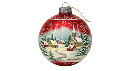 Festive christmas ornament with snowy village scene for holiday decoration