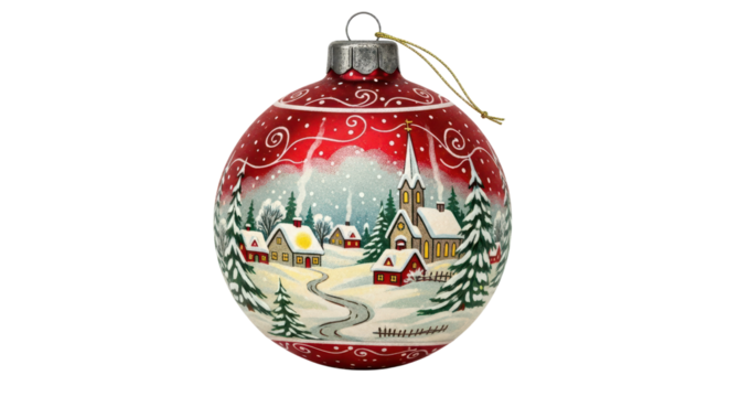 Festive christmas ornament with snowy village scene for holiday decoration