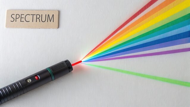 Laser beam splitting light into rainbow of colors on white