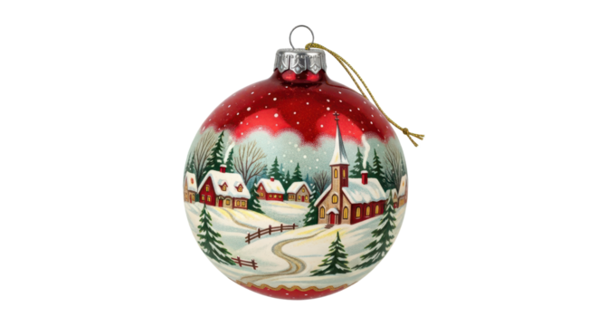 Festive christmas ornament featuring winter village scene for holiday decoration