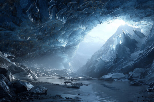 A Realm of Translucent Ice and Volcanic Steam: The Primordial Glacial Cave - Powered by Adobe