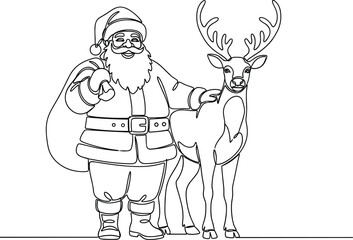 Minimal One Line Santa Claus with Reindeer.