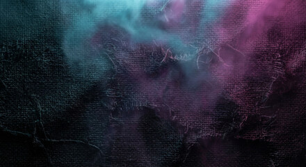 Moody textured fabric background with vibrant teal and magenta light effects art