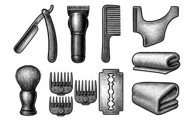 Vintage grooming tools set featuring shaving and haircut accessories