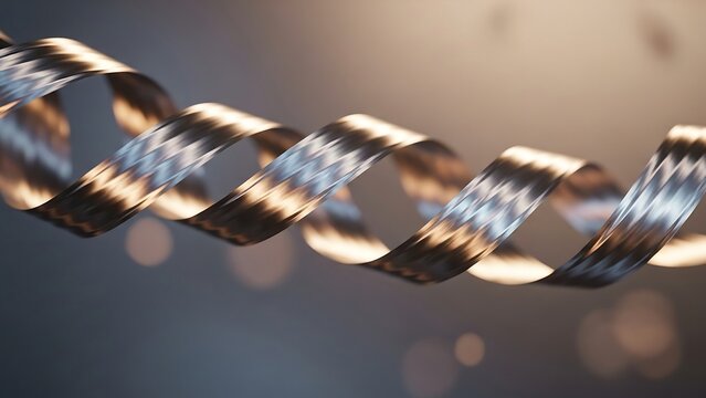 Abstract metallic ribbon spiral with bokeh background for decoration.