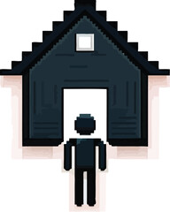 Cartoon icon of a burning building silhouette, a symbol of a real estate business disaster