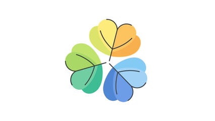 Fototapeta premium Stylized clover with three leaves in green, yellow, and blue on a white background.