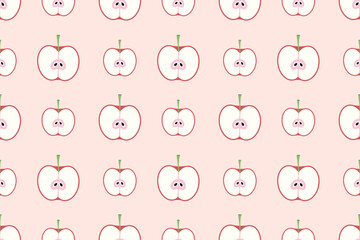 Cute sliced apple fruit pattern with kawaii cartoon style illustration