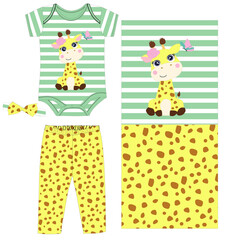 girls body suit with pant  little giraffe  print 