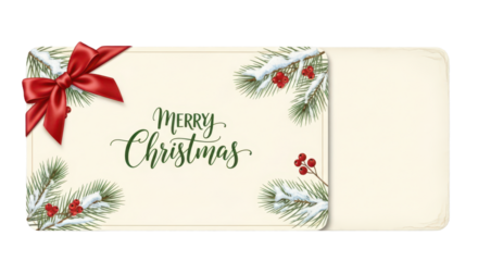 Elegant christmas card design with red bow and pine branches for seasonal greetings