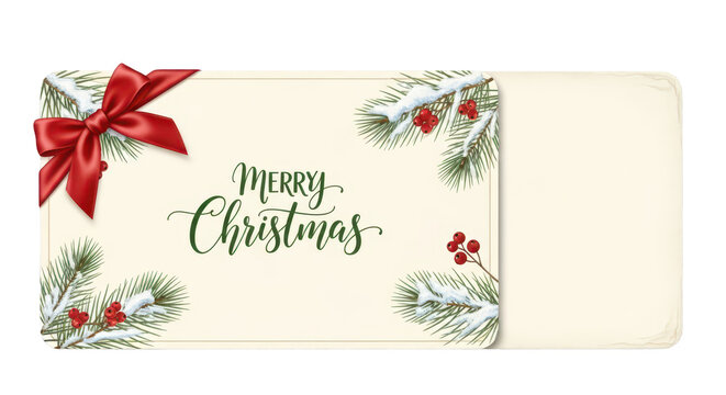 Elegant christmas card design with red bow and pine branches for seasonal greetings