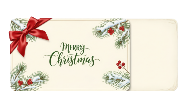 Elegant christmas card design with red bow and pine branches for seasonal greetings