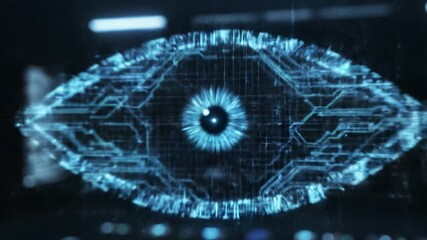 Digital eye technology with glowing circuits and DNA strands showcasing futuristic biometric security and advanced data analysis through blue circuit lines and laser beam scanning cyber security - Powered by Adobe