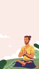 Calm Young Man Meditating Outdoors in Nature 